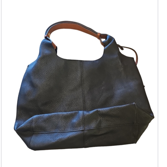 New Black Zip Tote Bag with Brown Handle and a Matching Coin Purse. - Picture 3 of 6